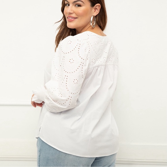 ELOQUII Elements Women's Plus Size Eyelet Puff Sleeve Top - Picture 2 of 5